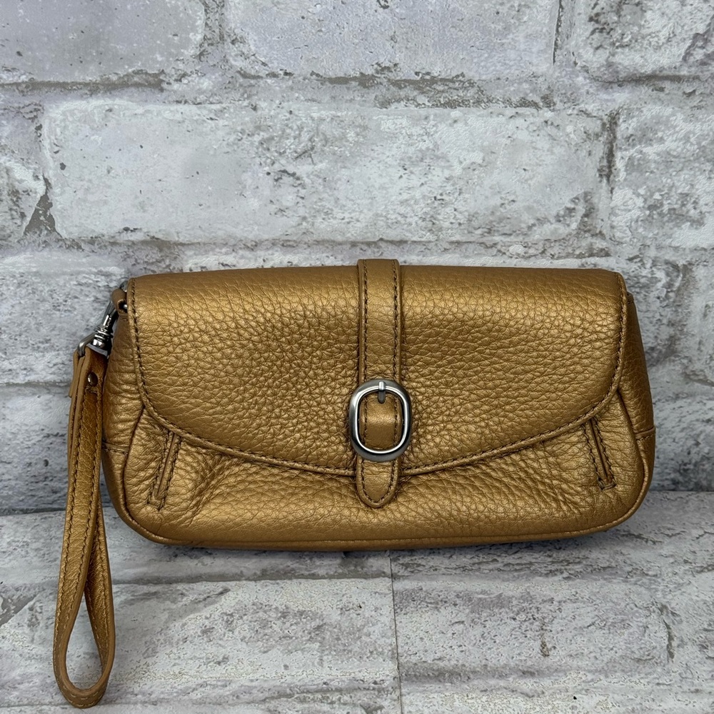 Talbots Leather Wristlet Gold Zipper Pocket‎ Clutch Wallet